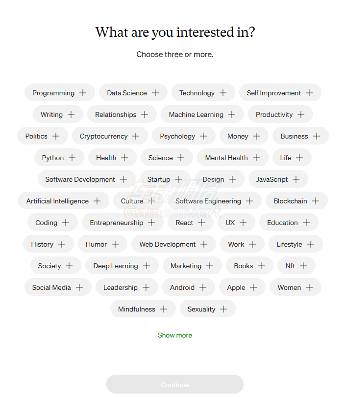 选择Medium感兴趣的类目 Medium,Medium是什么,Mediumz注册,Medium会员,Medium Member,Medium官网,Medium账号,文章创作,Medium下载