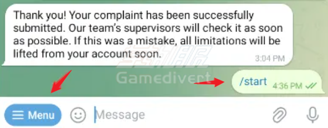 点击 START 按钮 Telegram,电报,Telegram无法发送消息,Telegram账号购买,Telegram群组发言限制,Telegram申诉流程,SpamBot申诉步骤,Telegram解封方法,Telegram成品账号