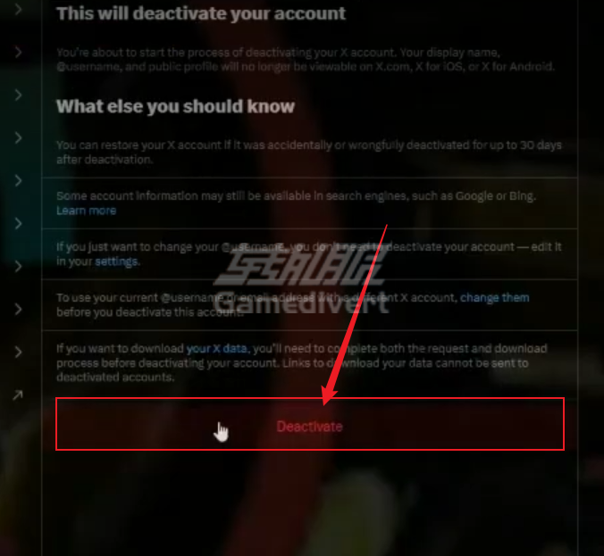 点击底部的红色停用按钮 X,Twitter,推特,X账号注销教程, 永久删除Twitter账号, 如何注销X账号, 推特停用步骤, X账号注销风险, 购买X账号, Twitter陈号购买, 高权重X账号, X账号出售, 推特营销工具, X账号封号解决, 优质推特账号推荐, X海外推广