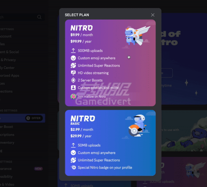 选择「Nitro」页面 Discord, Discord Nitro,Nitro会员,Discord Nitro介绍,Nitro Basic,Discord会员,Nitro功能,如何开通Nitro,Discord礼品卡,Nitro和Nitro Basic区别,Discord付费会员,Nitro常见问题